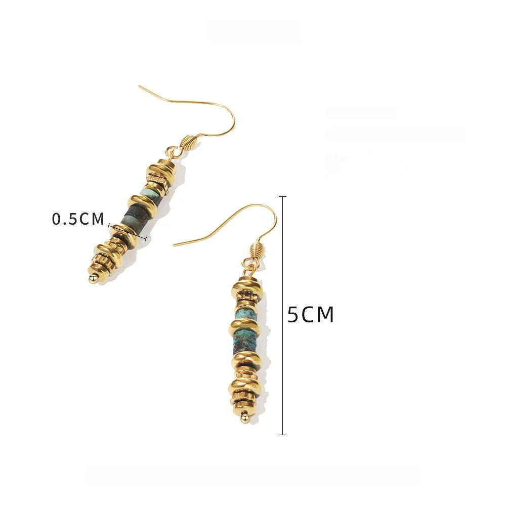 Geometric titanium steel dangle earrings with 18K gold plating in European and American retro style