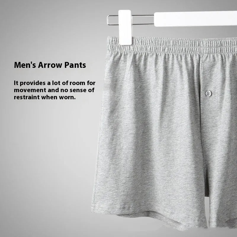 Men's solid colour cotton boxer shorts with a high waistband and loose leg.