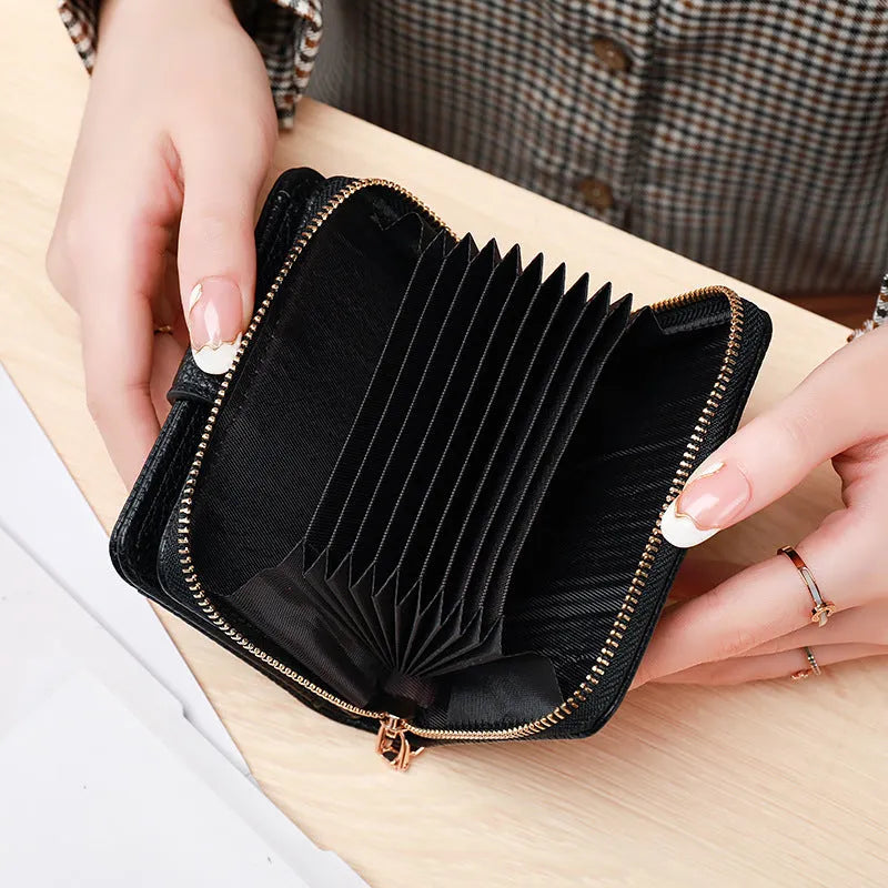 Women's lychee pattern organ short wallet in beige, pink, black, or red solid colour