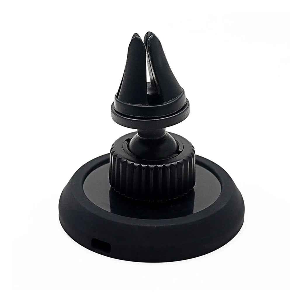 Black magnetic car phone holder showing snap-in design for mobile devices