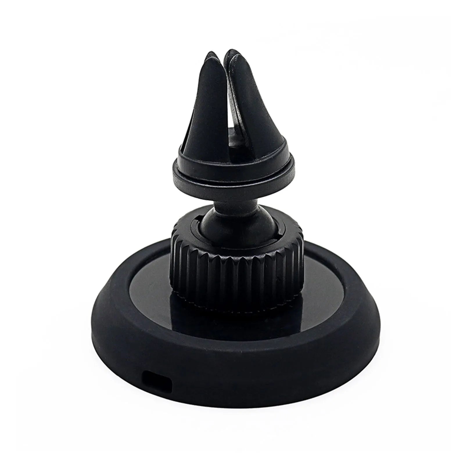 Black magnetic car phone holder showing snap-in design for mobile devices