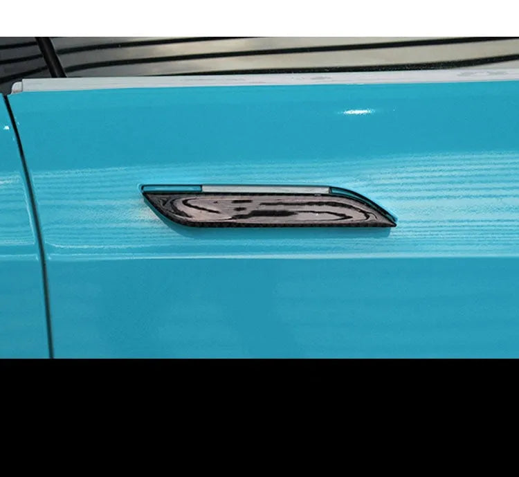Carbon fibre patterned adhesive door handle patches for Tesla Model S interior protection