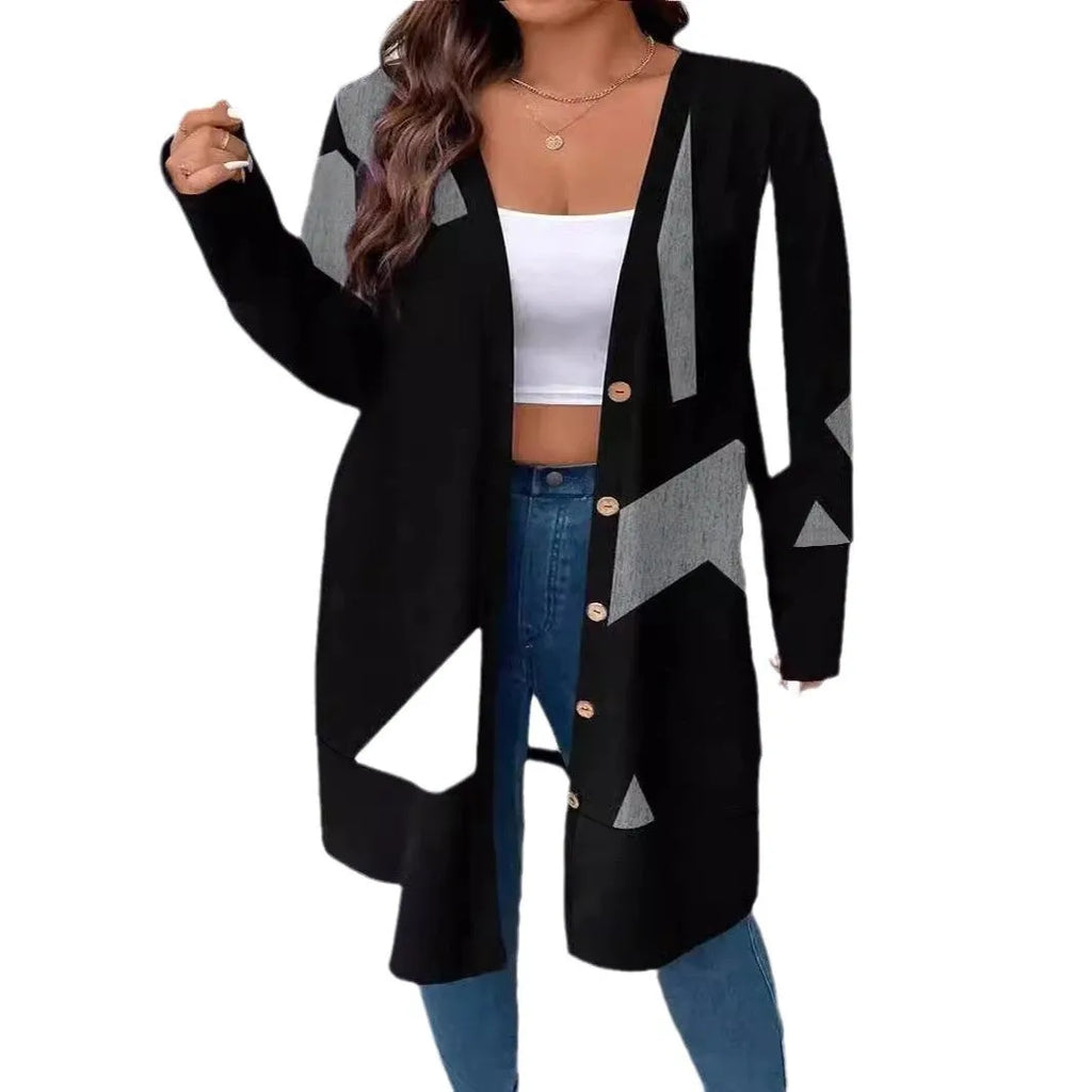 Black plus size casual coat with Japanese Korean styling and button stitching details