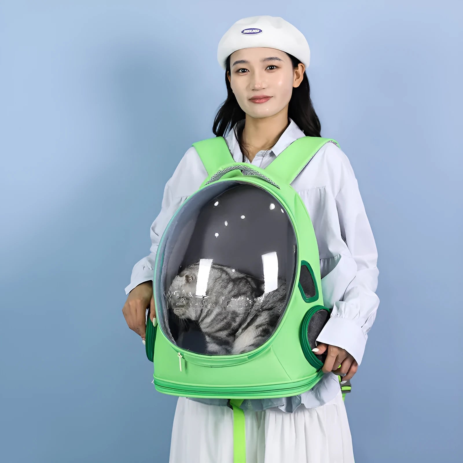 PVC space capsule cat backpack in solid colour, large capacity, breathable design for pet travel