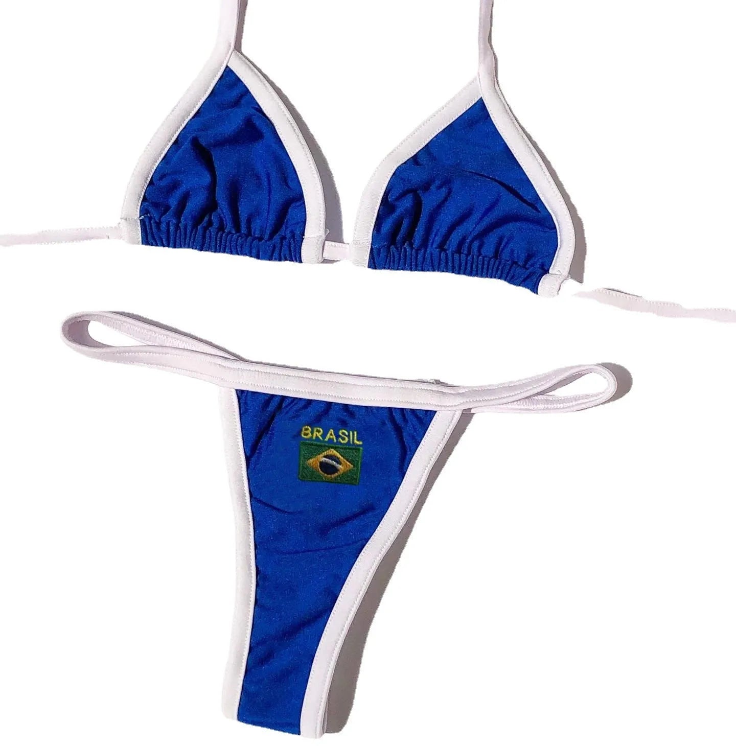 Women's yellow slim fit T-back bikini set with shorts-length bottoms on a mannequin.