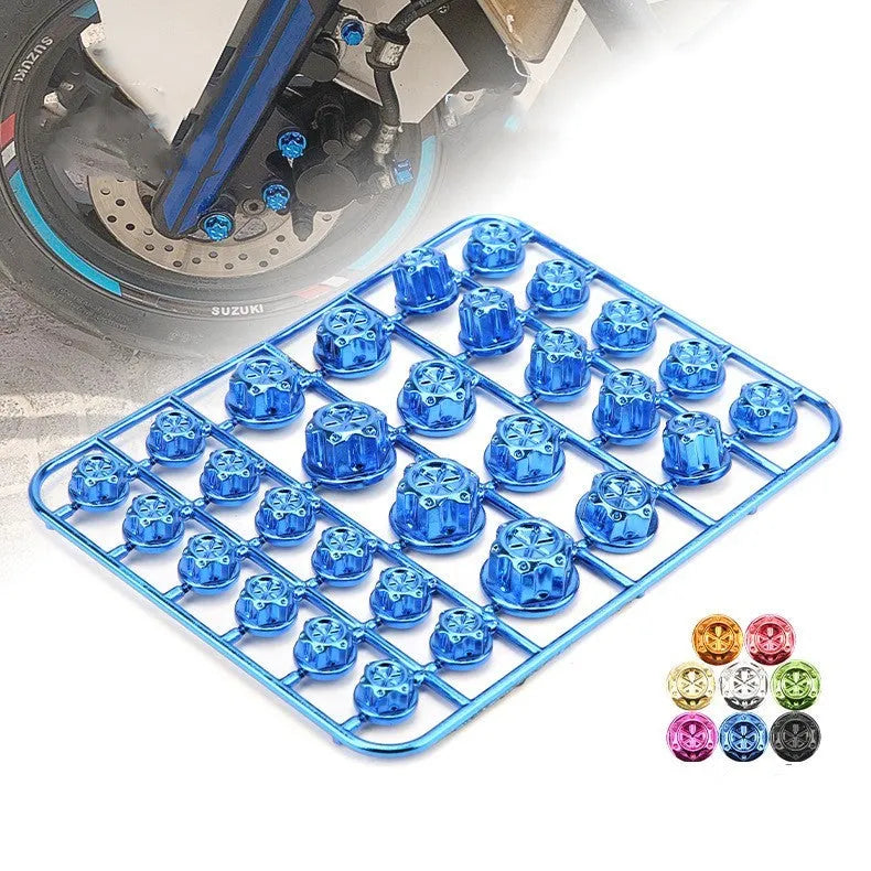 Set of 30 coloured ABS plastic screw caps for motorcycle engine bolt customisation