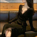 Black women's slim fit woolen skirt with princess dress styling