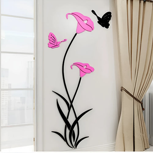 3D stereo acrylic wall stickers in pink, red, silver, sky blue, and violet colour options showing dimensional design
