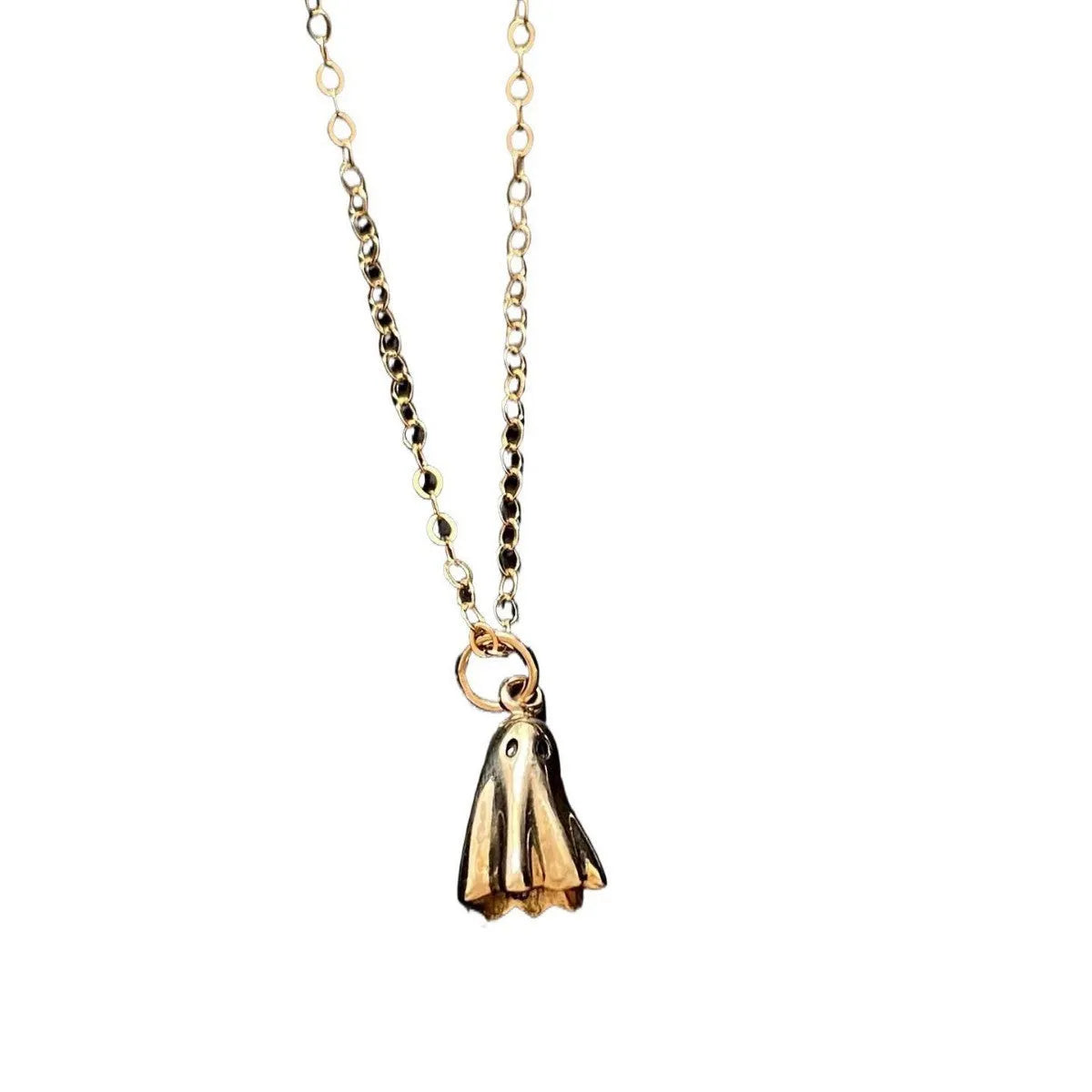 Ghost pendant necklace with twisted stainless steel chain, shown in available chain style options.