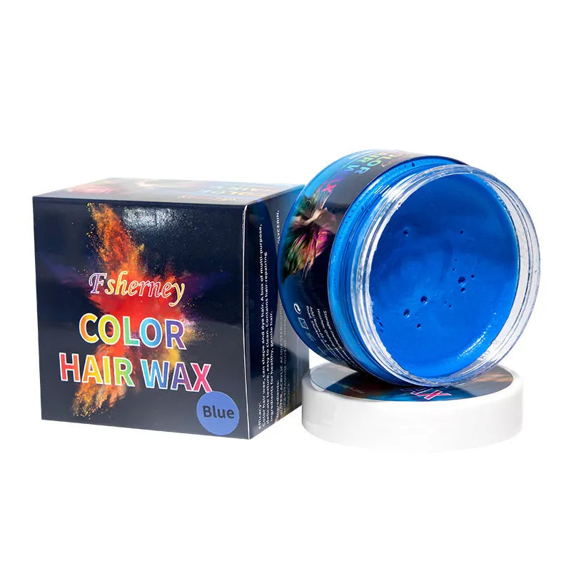 120g hair styling clay container showing colour options including rose red, granny grey, blue, and white