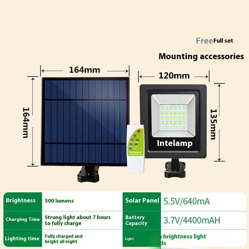 A waterproof IP65-rated solar-powered LED light for outdoor courtyards and gardens.