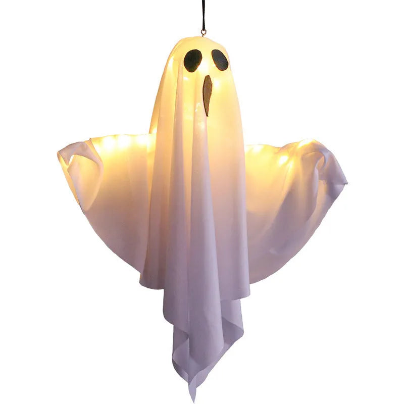 White ghost horror indoor party light with cloth material and 4.5V button electronics for Halloween decorations