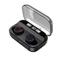 Black X11 Bluetooth wireless earbuds and charging case on a white background