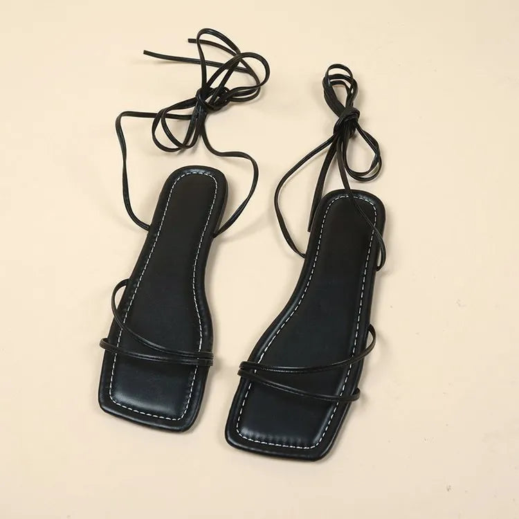 Women's flat sandals with ankle ring bandage cloth design in white, black or orange colours