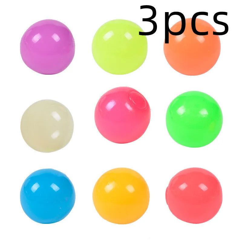 4.5cm TPR sticky ceiling ball in random solid colour with fluorescent finish, in OPP bag