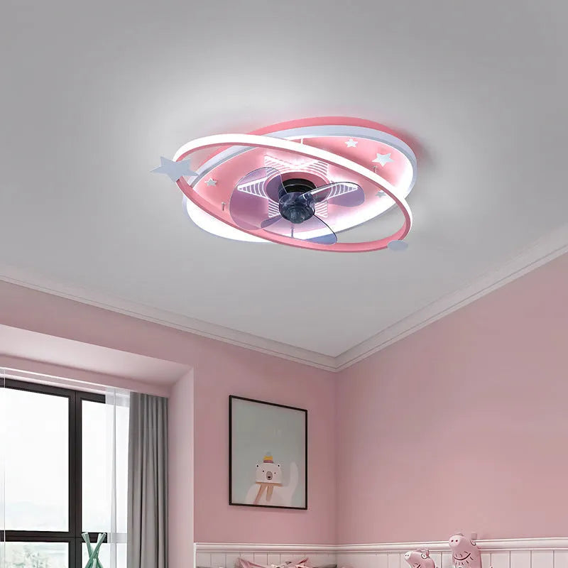 Modern iron children's bedroom LED chandelier with ceiling fan and remote control