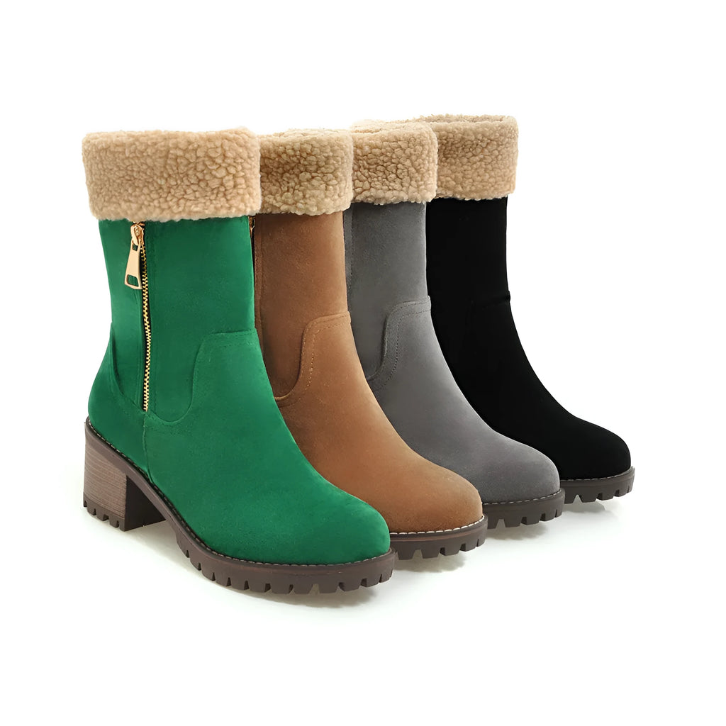 Ankle-high snow boots with waterproof rubber soles and plush lining in four colour options