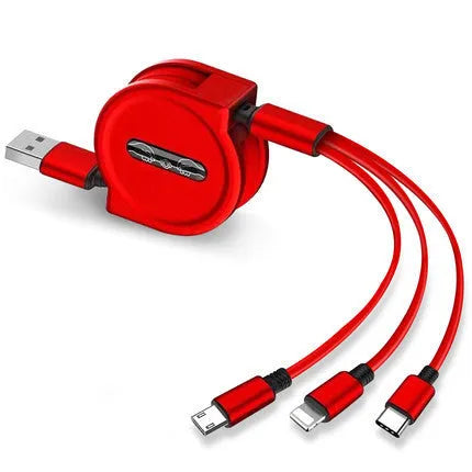 3 in 1 telescopic charging cable extended to 120 cm length with TPE wire and titanium connectors