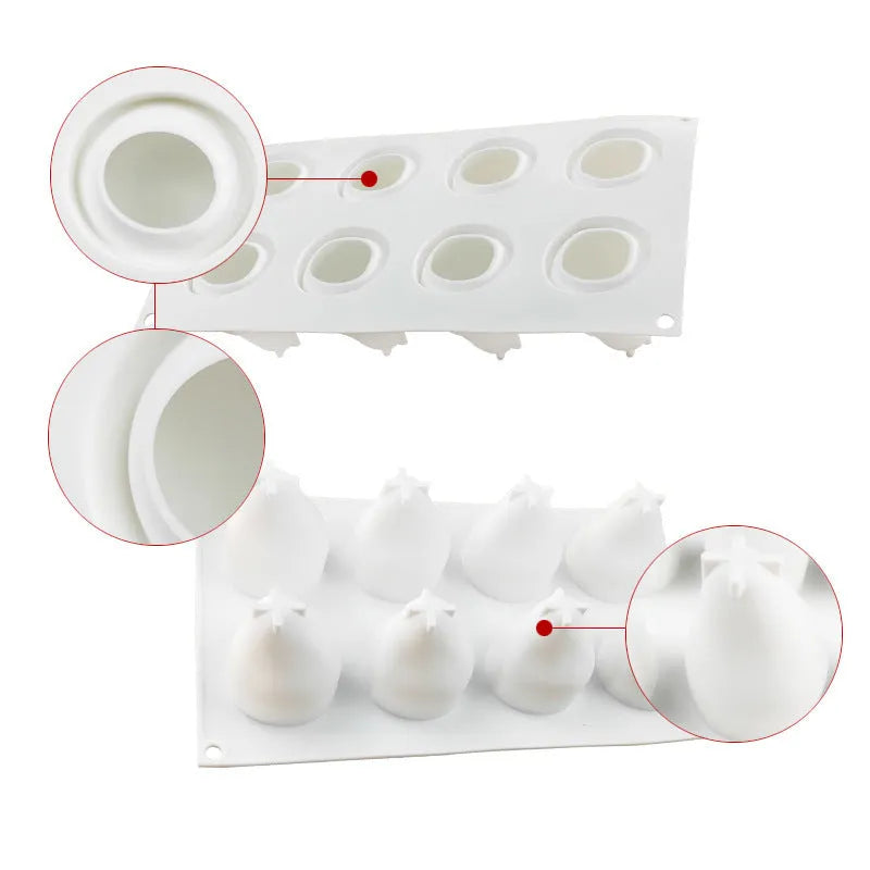 Flexible silicone baking mould shaped like a pineapple and pine cone for making Italian mousse desserts.