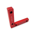 Aluminium right angle woodworking positioning block with scale, shown next to 100mm and 120mm size options.