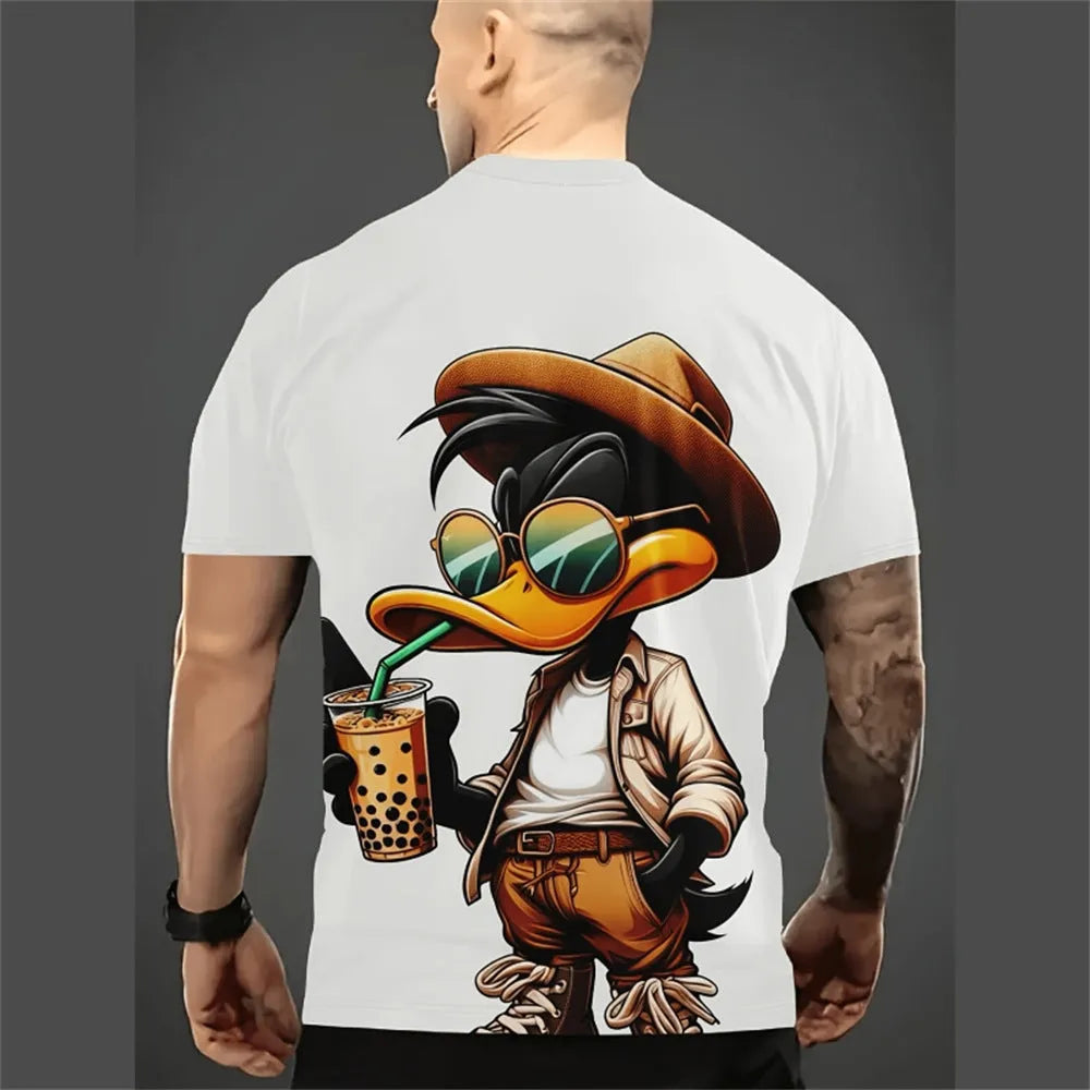 Men's casual loose shirt with cartoon 3D print design, short sleeves, pullover style