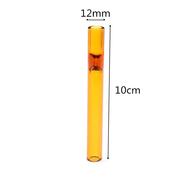 Clear glass telescopic smoking pipe with straight suction nozzle on a white background