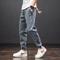 Men's cropped oversized straight leg jeans in blue made from high elastic cotton fabric with middle waist