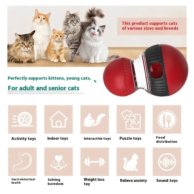 Rotating plastic cat toy with sound features and food dropping ball for indoor pet enrichment