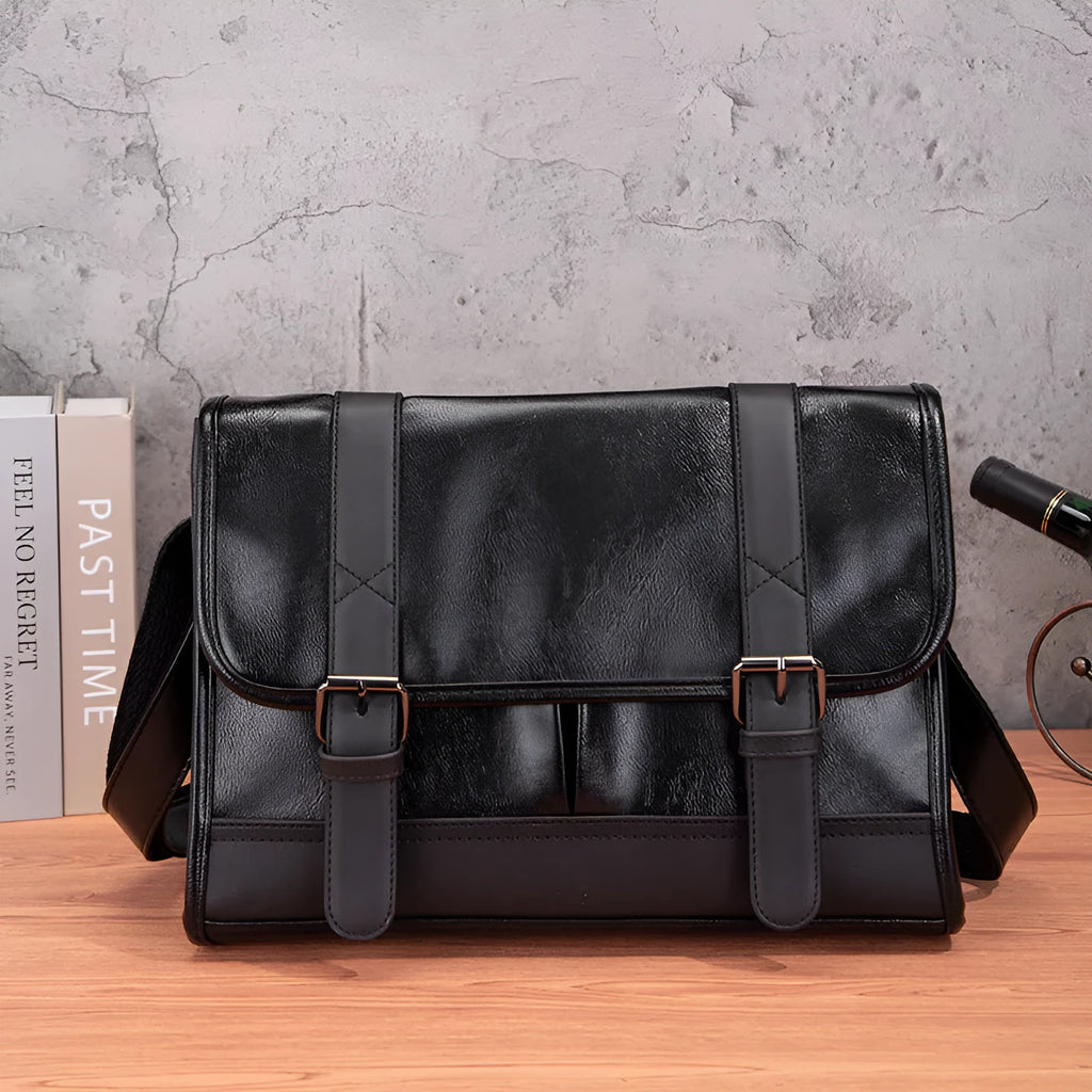 Black Korean style men's anti-theft commuter backpack with PU construction and polyester lining