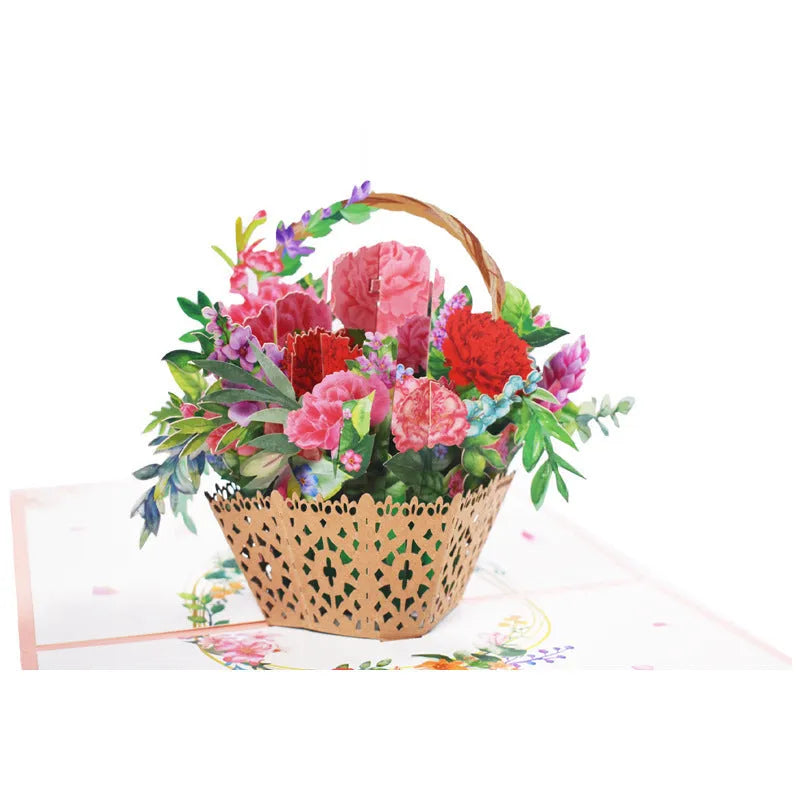 3D pop-up Mother's Day card with floral rose cutout and flower bouquet inside