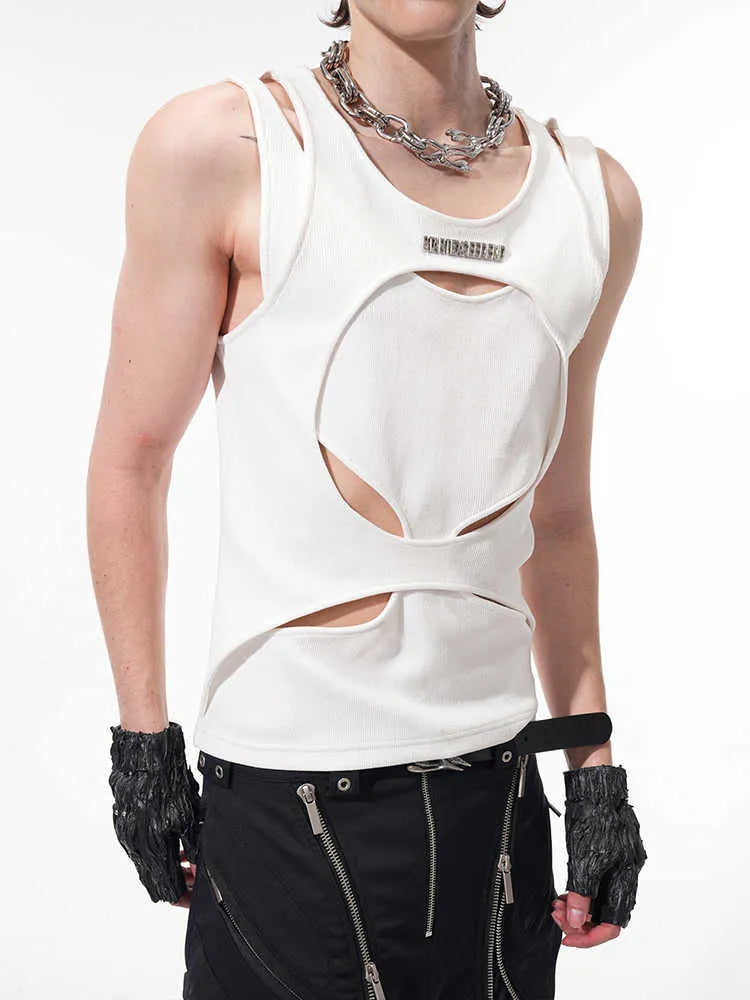 Men's black sleeveless waistcoat with round collar and pullover design