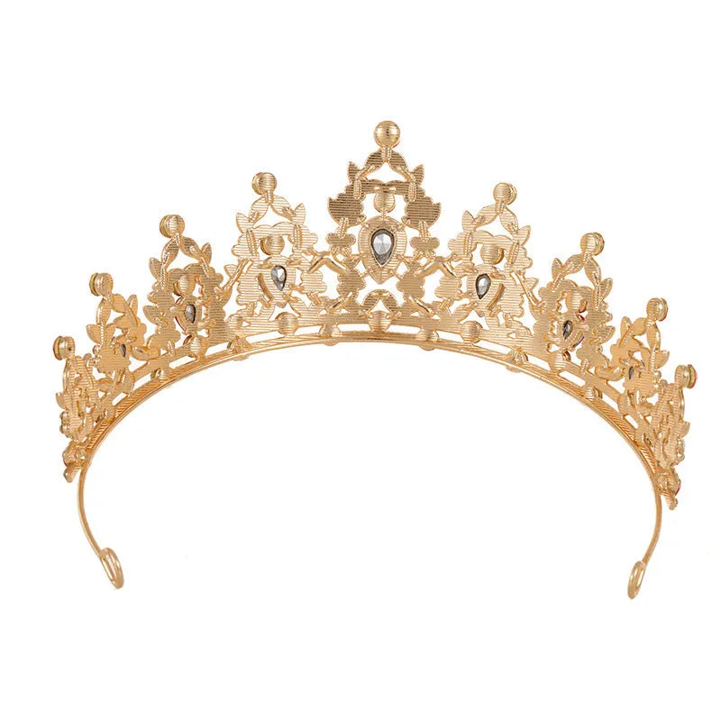 Baroque style bridal crown headdress with rhinestones in silver and gold colour options