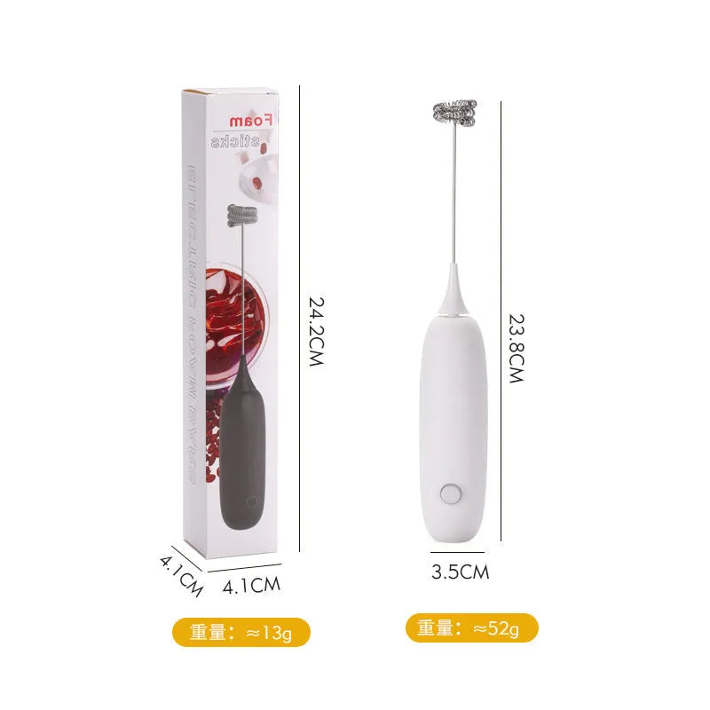 Hand-held electric milk frother blender in black and white colour options