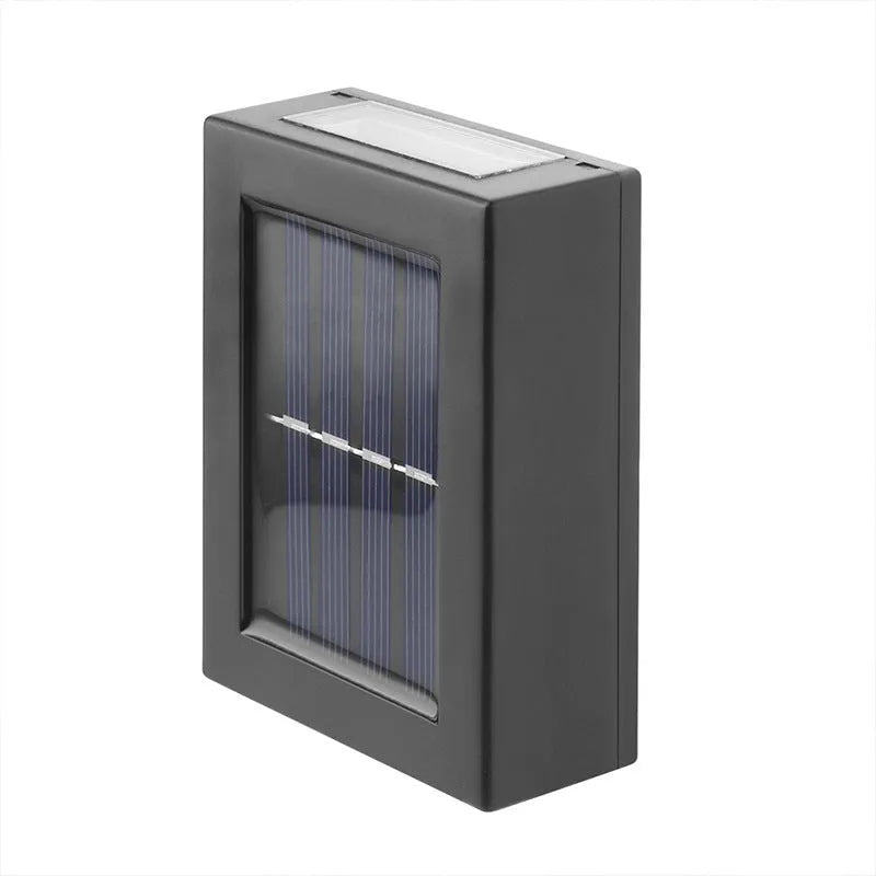Small black solar garden wall light with LED illumination for outdoor decorative lighting