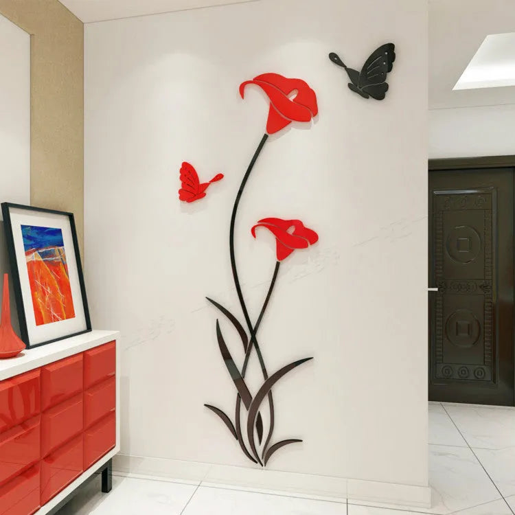 3D stereo acrylic wall stickers in pink, red, silver, sky blue, and violet colour options showing dimensional design