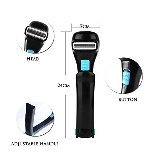 Battery powered back electric shaver with collapsible long handle in black