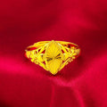 Gold geometric open flower ring with textured surfaces, brass construction with electroplating