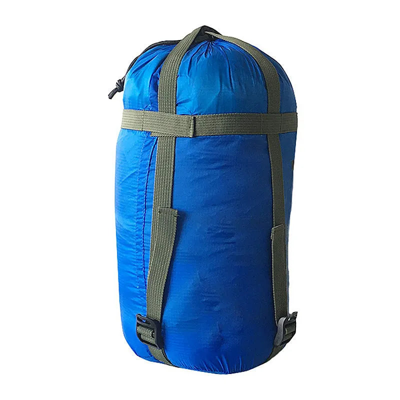 Outdoor camping sleeping bag compression bag in nylon silicon-coated fabric with drawstring, available in multiple colours, 18cm diameter