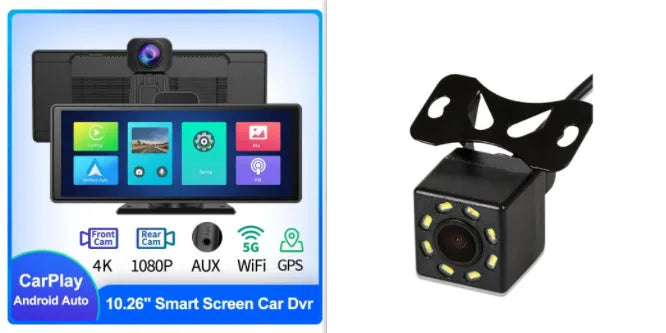 12-inch touch screen car dash cam with front and rear recording cameras on display