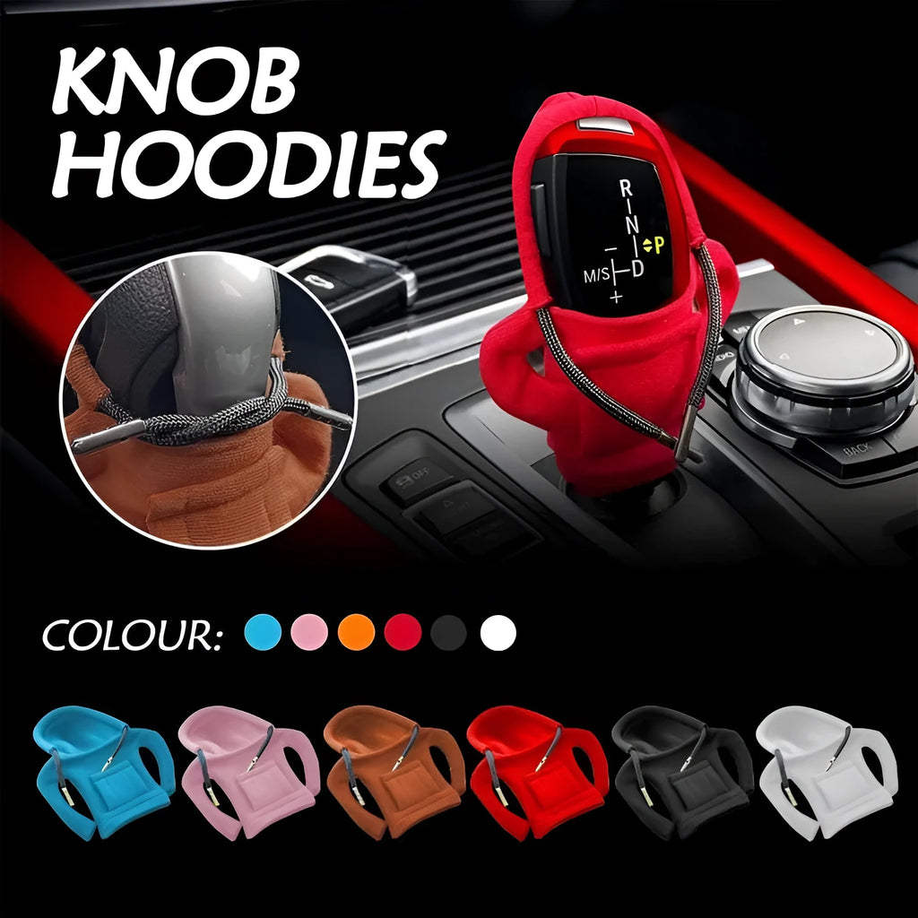 Universal pure cotton gear knob cover in hoodie style with adjustable cord in black colour