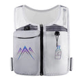 Breathable grey sports running vest with a front mobile phone pouch and a separate black water bottle bag.