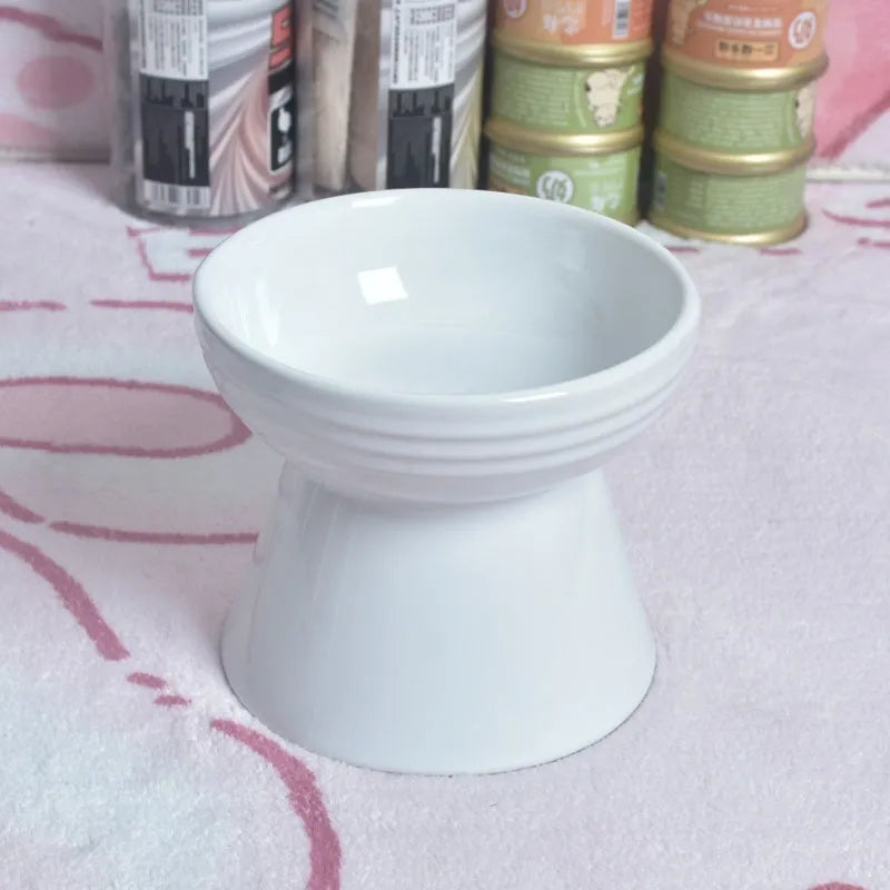 Black ceramic pet bowl with high foot neck protector design for anti-tumble feeding