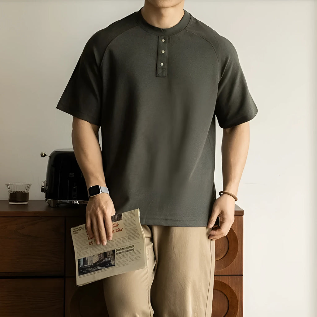 Casual raglan sleeve pullover top in terry fabric with loose fit and Asian sizing options