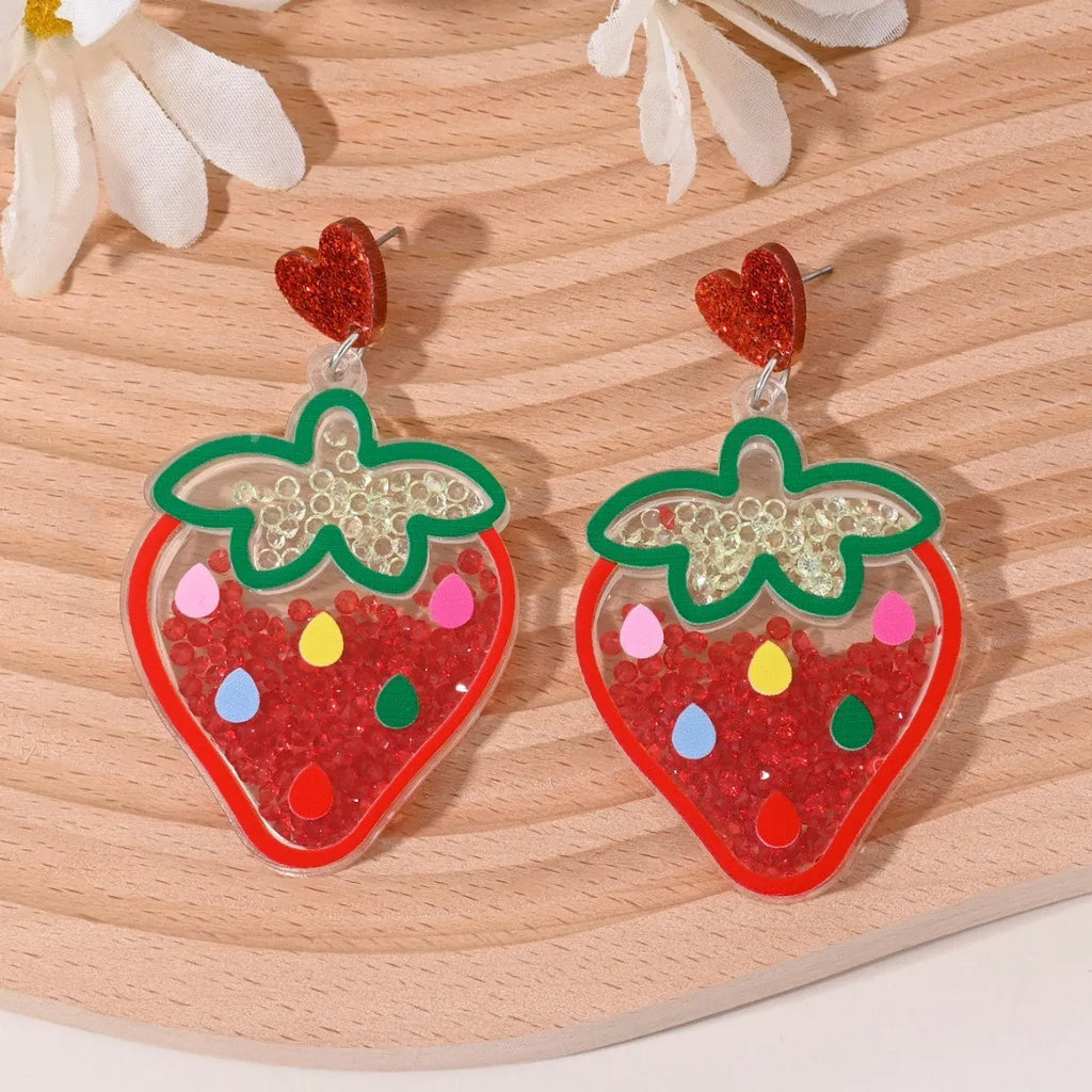 Acrylic drop earrings with cherry, strawberry, watermelon, pineapple, coconut, cake and ice cream designs