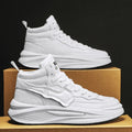Men's black and white platform high-top casual board shoes with round toe and PU upper