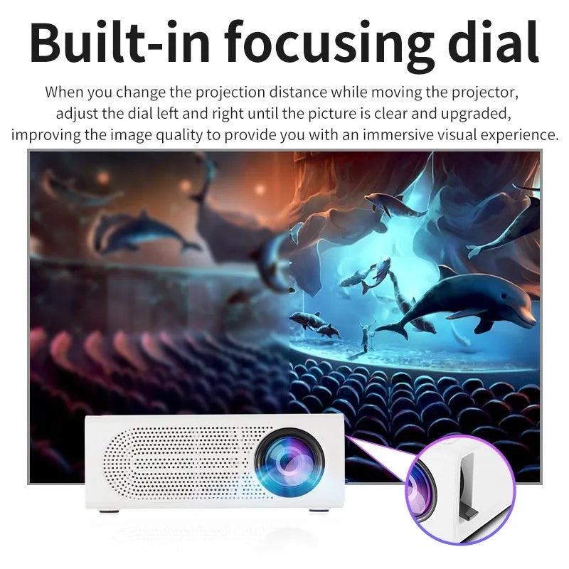Portable mini projector in black or white colour with wired mobile phone connection capability
