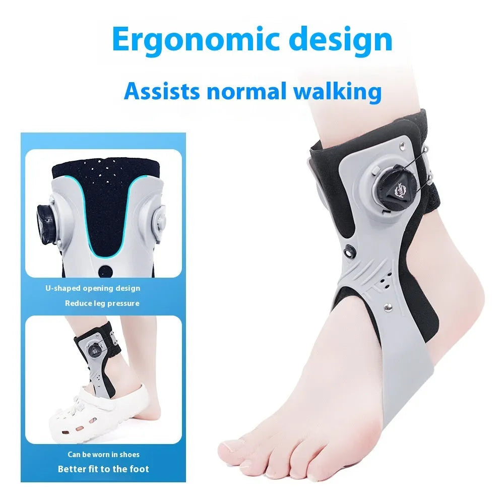 Adjustable airbag button ankle support brace shown in grey colour, designed for left or right foot.
