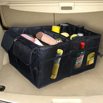 Black non-woven car boot storage organiser folded measuring 40cm by 26cm