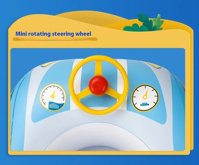 Inflatable children's swimming ring with mini steering wheel in pink sports car design