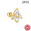 S925 sterling silver flower-shaped stud earrings with square gravel detailing in gold electroplated finish